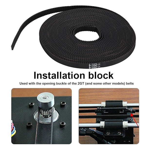 3D-printer tilbehør 5mx6mm sort gummibånd timingbælte synkront hjulsæt til Prusa / MendelMax