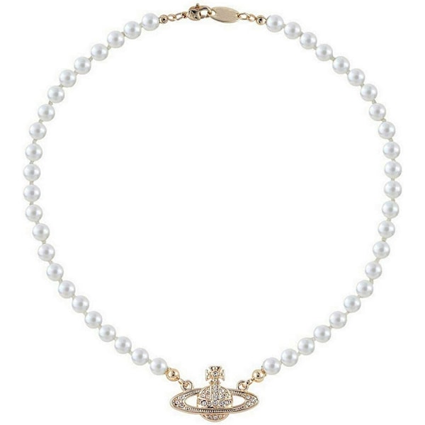 Rhinestone Faux Planet Saturn Perlehalskæde til Kvinder Gold