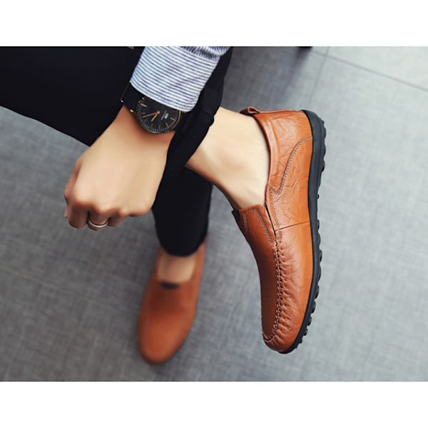 Herrloafers, Cozevdnt, naturläder, elegant design, rödbrun, 41 EU