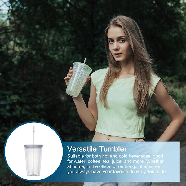 Barnstorlek Tumblers med återanvändbart sugrör, dubbelväggsisolering för varma och kalla drycker, transparent akryldesign för picknickar och strandutflykter