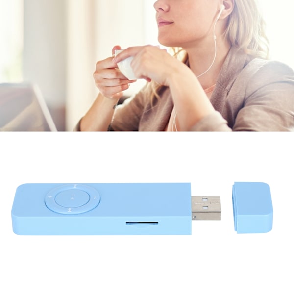 MP3-spelare, bärbar musikspelare med snöre för att lyssna på musik, blå