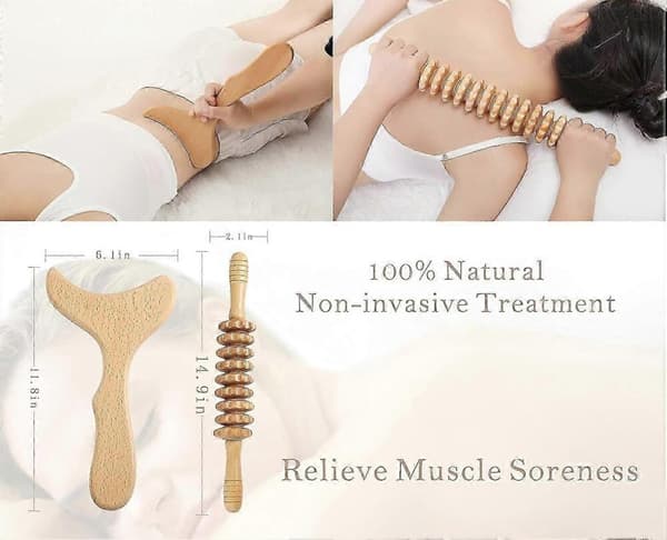 Træterapi massageværktøjer Maderoterapi sæt Kropsformningsværktøjer kompatible med lymfedrænage og anti-cellulite. Træmassagerulle