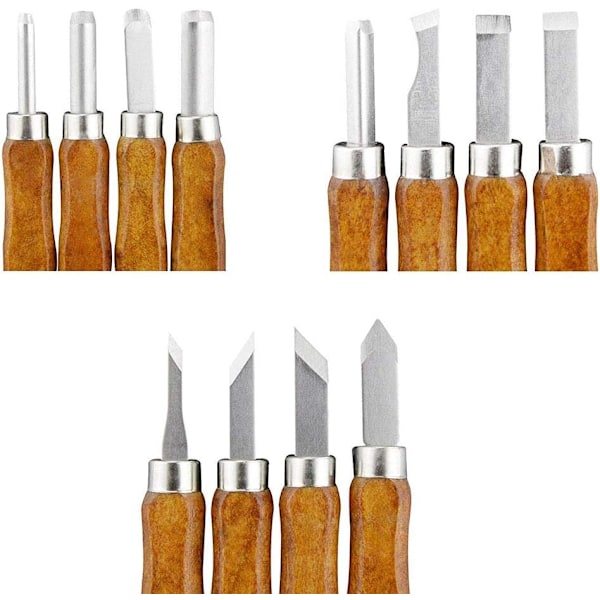 Träskärningsverktygssats, 12 st träskärningsmejslar snidningsknivar med slipsten, träskärningsmejslar set med väska Snickarmejslar för