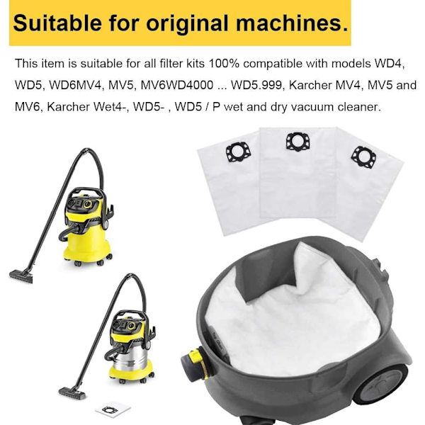 8 stk. udskiftningsfilterposer til Karcher WD4 WD5 WD5 / Premium / MV4 / MK5 / MV6 støvsuger