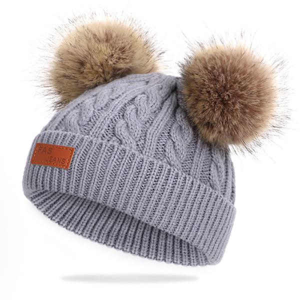 Taaperon hattu， Väri Talvi Kaksinkertainen Pom Pom Neulokmyssy