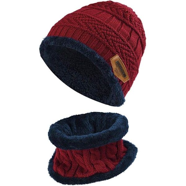 Kinder Wintermütze Beanie Hut mit Schal Set Slouchy Strickmütz