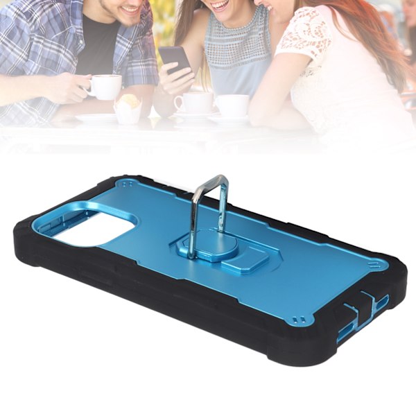 Reptålig pansarskydd med stativ för iPhone 13 Pro Max mobiltelefoner Armor Protect Case(Svart Blå )