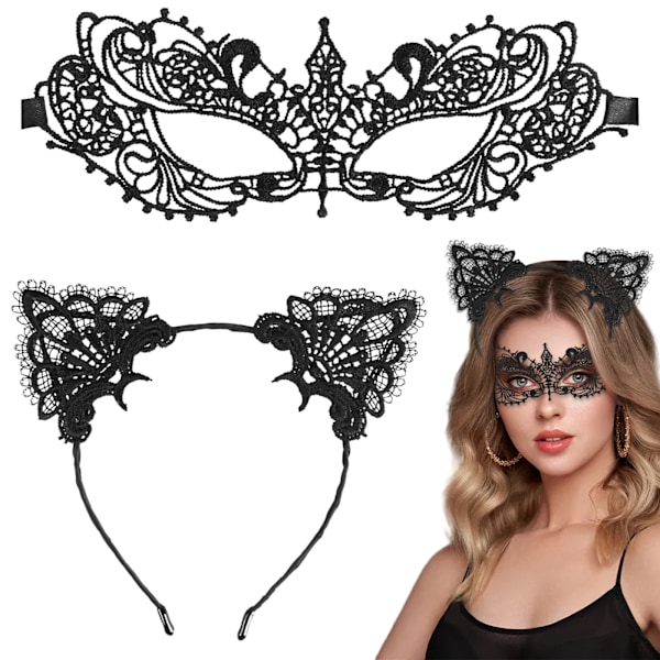 Iögonfallande Pannband med Kattöron, Sexig Vacker Utsökt Spets, One Size Passar De Flesta, Perfekt För Cosplay, Maskerad, Kostymfester, Modeaccessoar