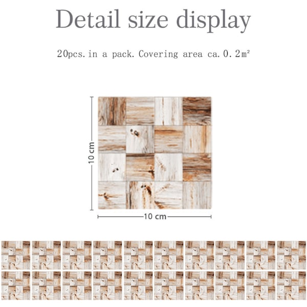 Skrell og lim fliser 20 ark  Vanntett Backsplash for kjøkkenfliser Klistremerker Selvklebende gulvfliser PVC veggfliser DIY flisdekaler