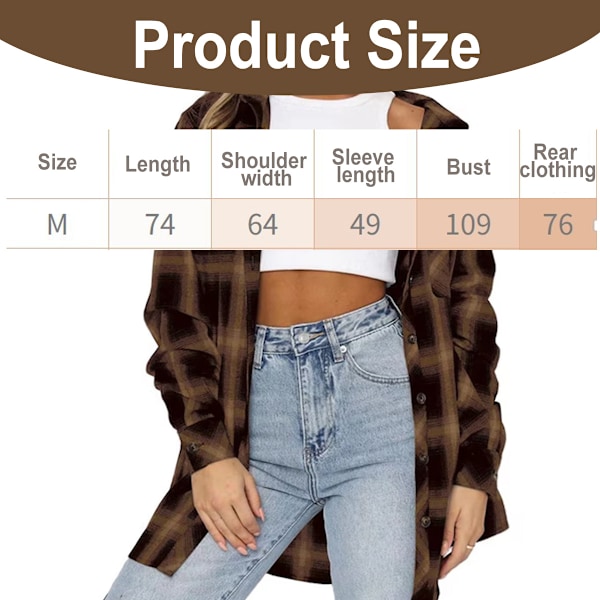 Oversized skjorta för dam, rutigt mönster, polyester, brun/svart, M INTL