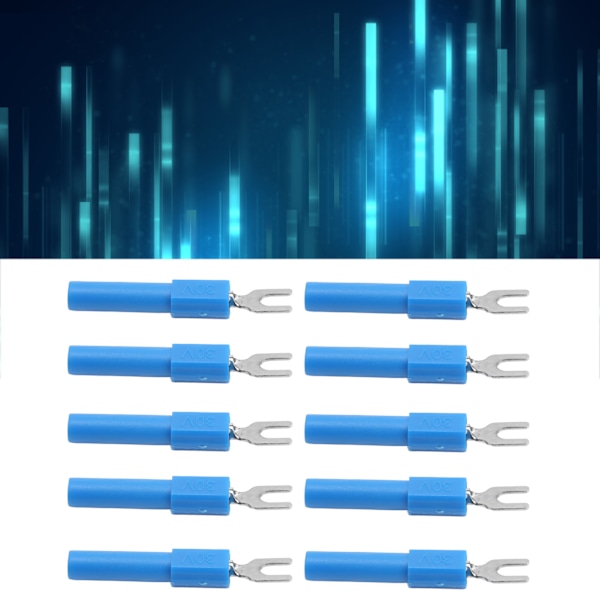 10 stk 4mm gaffel spade ledningskontakter U-type elektrisk crimp terminal for testing multimeter blå