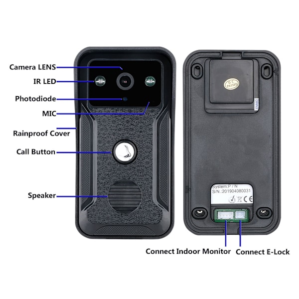 Video dörrtelefon dörrklocka 7 tum färg TFT LCD nattvision video intercom monitor för hemsäkerhet 100‑240V EU-kontakt