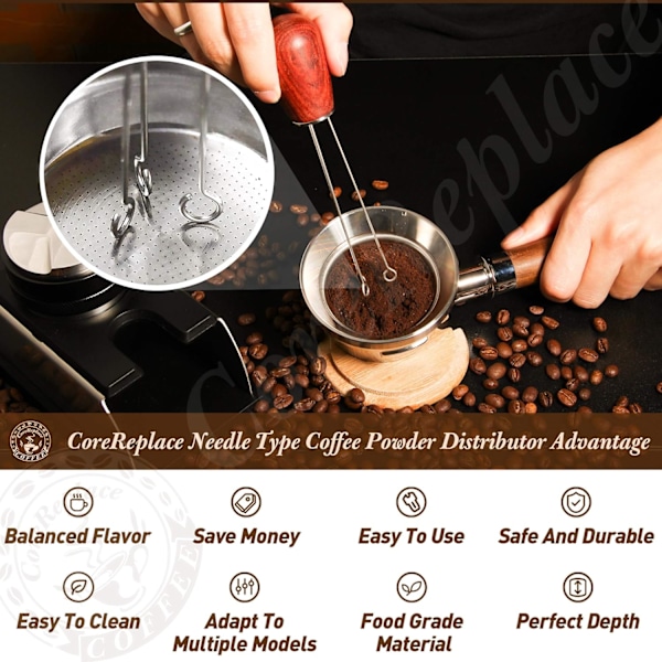 Professionell Espresso Kaffeomrörare, Jämn Espressoextraherings Nålfördelare, Ergonomisk Design för Smidig Bryggning (Svart, 14,2 cm)