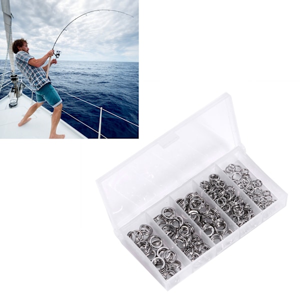 200 stk. 5 størrelser Heavy Duty rustfrit stål splitringe solide lokkeforbindelser fiskegrej