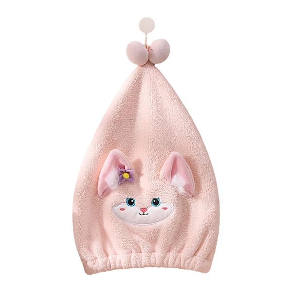 Hårhanddukar Snabbtorkande Mjuk Absorberande Söt Cartoon Coral Velvet Mikrofiber Hårhanddukar för Dusch Spa Fox Rosa