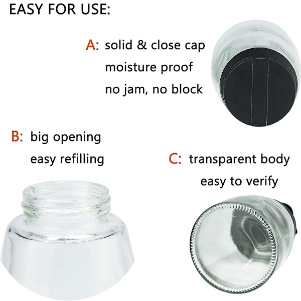 Kryddbehållare i Glas och Plast, 2-pack Helt Förseglade Fuktsäkra 150ML Burk Med Dubbel Öppningsdesign För Precis Dosering i Hemmet