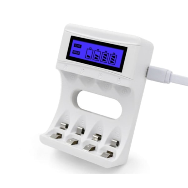 Laddare med Smidig Ingångsdesign, Avancerad Urladdningsfunktion för Ni-Mh Ni-Cd Batterier, Tydlig LCD-Skärm och Kompakt Storlek (Vit)