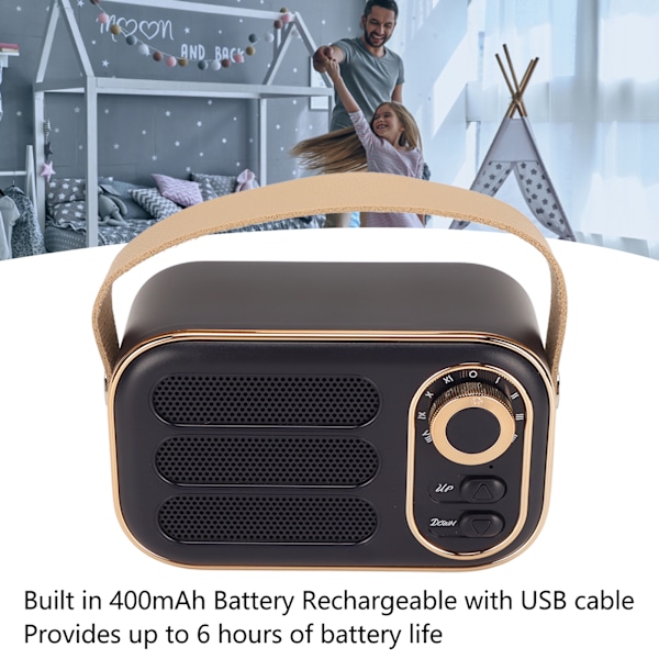 Bluetooth Højttaler Stereo HiFi Lyd USB Opladning Retro Bærbar Trådløs Højttaler til Hjem Rejse Sort