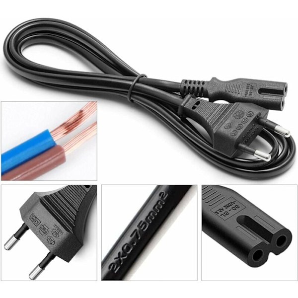 Strömkabel, Universell Kompatibilitet, Pålitlig Strömanslutning för Bildskärmar, Projektorer och Diverse Elektronik, 1,5 m, Svart
