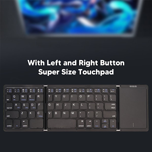 3 Folds Trådlöst Tangentbord med Touchpad Fällbart Tangentbord för Tablet PC Smartphone Inbyggt Batteri B089T