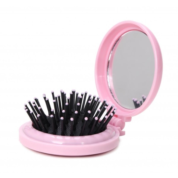 Mini hopfällbar hårborste med spegel, kompakt pop up-ficka