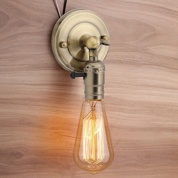 Vintage lysholder E27 vegglampe med bryter for hjemmebruk og dekorasjon 220V bronse