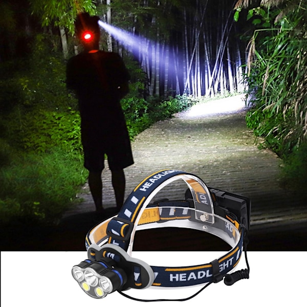 Starkt ljus fiske pannlampa LED+COB utomhus vattentät ficklampa