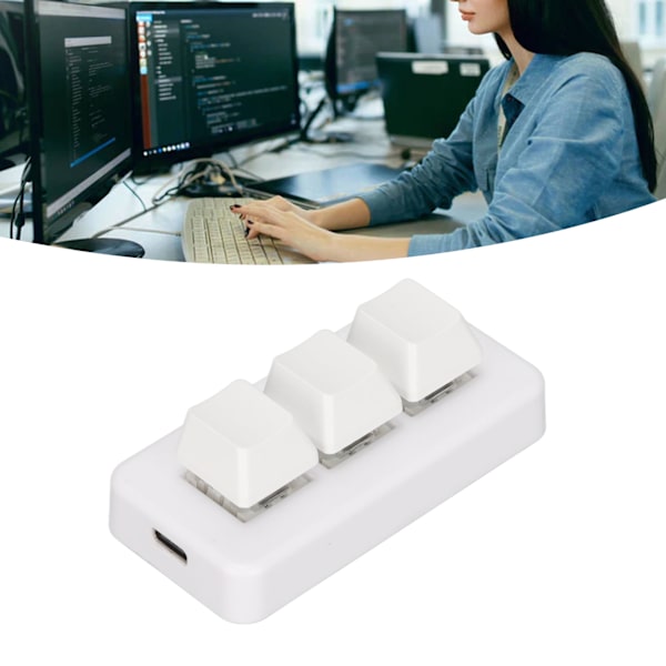 3-näppäiminen näppäimistö RGB-taustavalaistuksella, 3 näppäintä, USB-liitäntä, Mini-mekaaninen ohjelmoitava Plug and Play -makronäppäimistö tietokoneelle, valkoinen