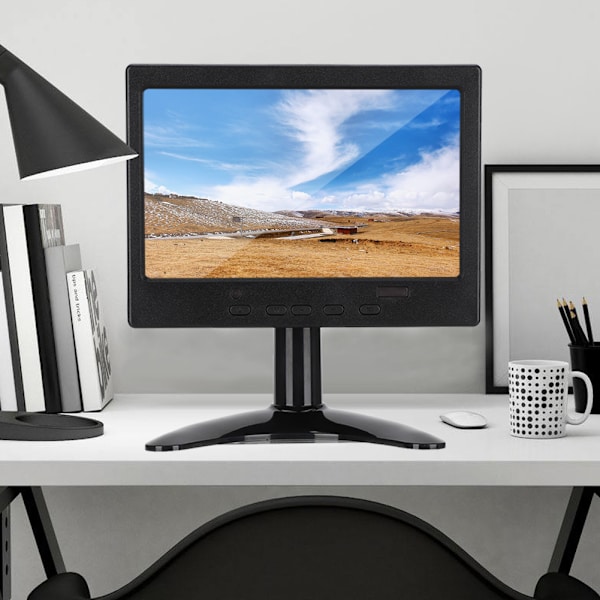 7 tuuman 1024x600 resoluution 16:9 monitoimi näyttö HDMI / VGA / AV tulolla jalustalla (100-240V)