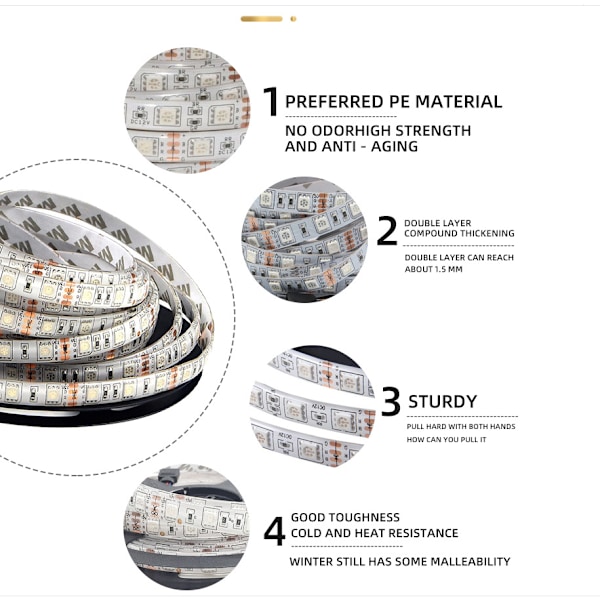 Flexibel LED-strip för heminredning, App-styrd LED-ljusremsa med regnbågsfärger för DIY-dekorationsprojekt