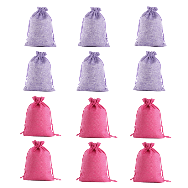12-pack festpåsar - Mini canvas dragsnöre godis presentpåsar, barnkalas, fester, 13*18cm