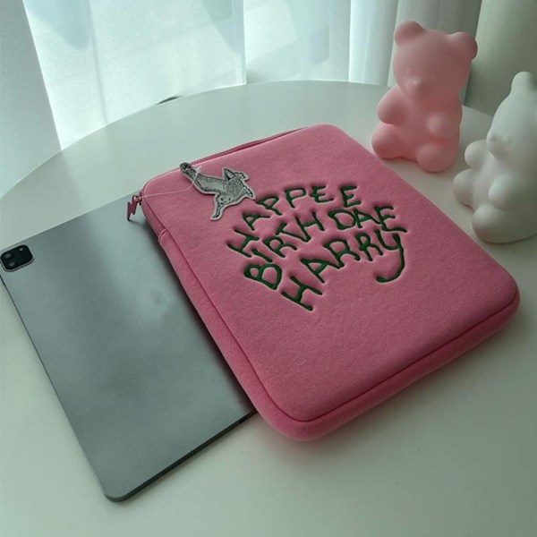 Tabletfodral Sött Stilrent Rosa Mjukt Bomullstyg Stöttålig Väska för IOS Tablet 13 till 14 tum Laptop Tangentbord Mus