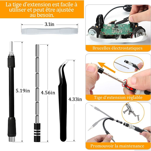 Precision i dina fingertoppar, Magnetisk reparationssats: 122-i-1 Elektronikverktygssats, Kromvanadin, Ergonomiskt grepp, Flexibel axel, För bärbara datorer,