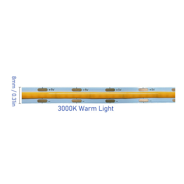 12V COB LED Fleksibel Striplys Selvklebende 90 CRI Fleksibel Uniform LED Tape Lampe 110LM 5m