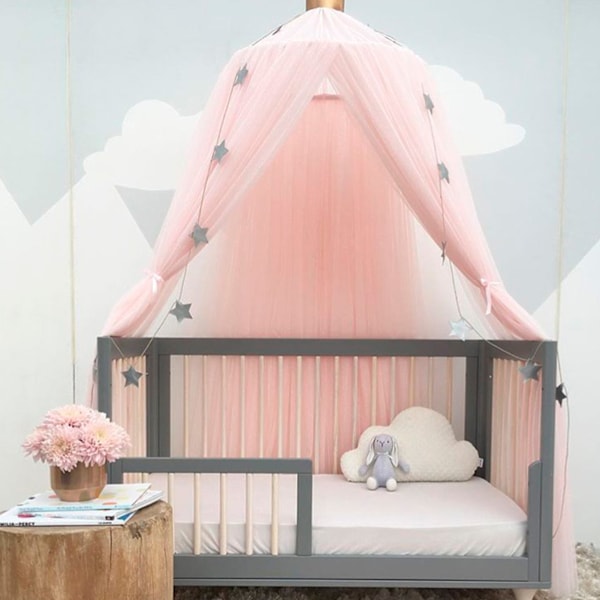 Elegant farge hjemmenett myggnetting barn seng baldakin netting barn baby soverom rosa