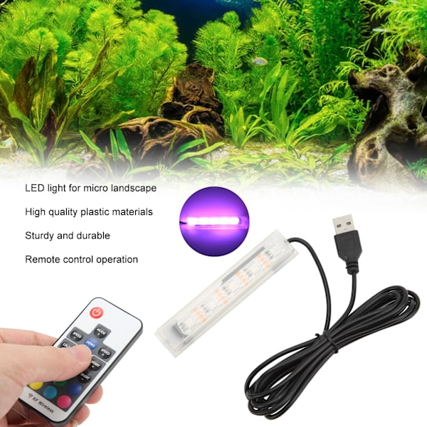 Mikroakvariumlys USB-drevet fjernkontroll fargerik fisketank LED-lampe for landskapSvart ledning
