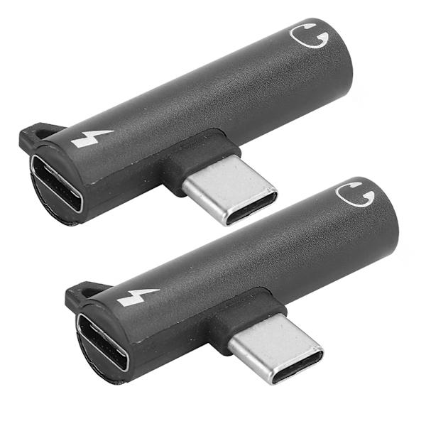 2 kpl 2-in-1 TypeC - 3,5 mm -ääniliitäntäkaapelilaturi, kuulokemikrofonijakaja, sovitin (musta)