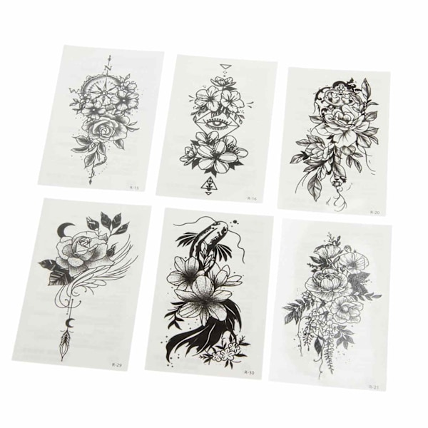 60 st Tillfälliga Tatueringar för Kvinnor Flickor - Svarta Skiss Fjärilar Blommor Fjädrar Djur, Fake Tatueringar Inkbox Tillfällig Tatuering Stick on Tatueringar för