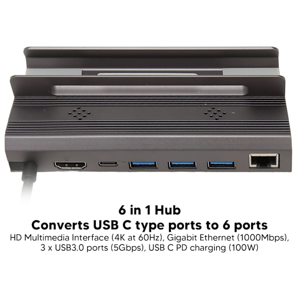 for Steam Deck Dokkingstasjon 6 i 1 USB C til HD Multimedia Interface USB C 3xUSB3.0 RJ45 for Stream Deck Hub