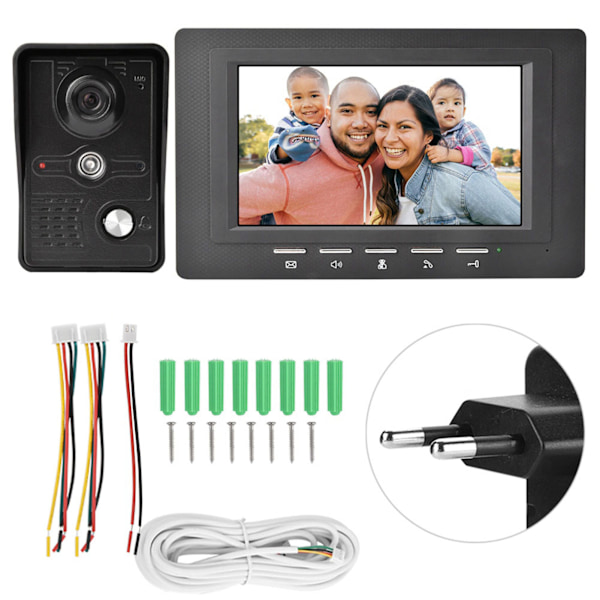 7-tums TFT LCD-videodörrtelefon Intercom Dörrklocka Kit 700TV Line Nattvision EU 100-240V