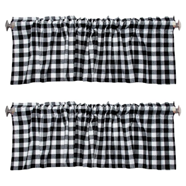 2-pack Buffalo Check Pläd Fönsterkappa Vit och Svart Bondgårdsdesign Fönsterbehandling Dekor Gardiner Stångficka Kappor för Kök/Vardagsrum Style 2
