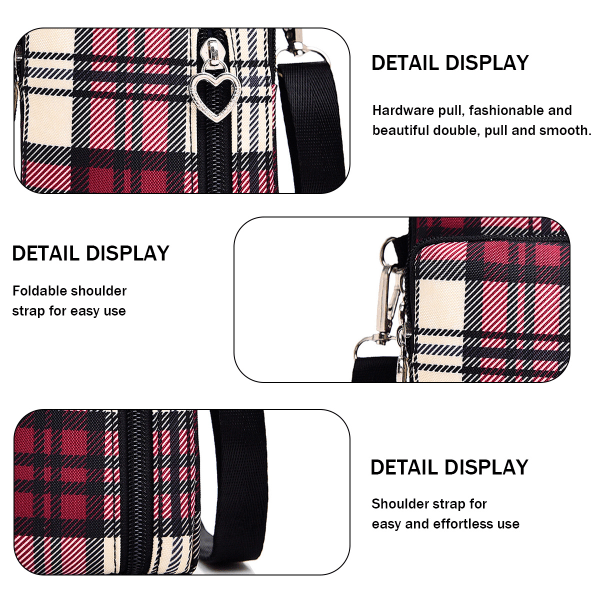 Lille ternet crossbody-pung til telefon, til kvinder, mini crossbody-pung, mobiltelefon-skuldertaske, mini-pung med skulderrem