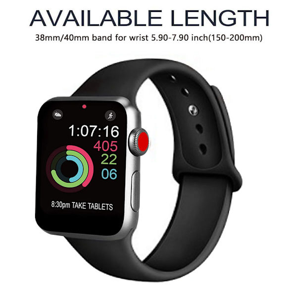 Sportsklokkebånd Kompatibelt med Watch 38-40mm Myk Silikon Erstatnings Sportsrem Kompatibel med iWatch Series 5/4/3/2/1, S/M, M/L