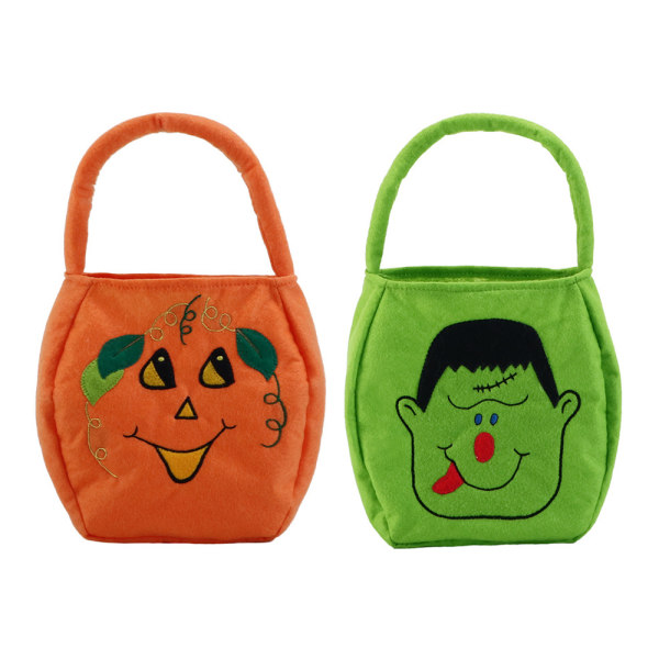 2 delar Halloween Trick or Treat-påsar för barn Återanvändbar Pumpk orange+green
