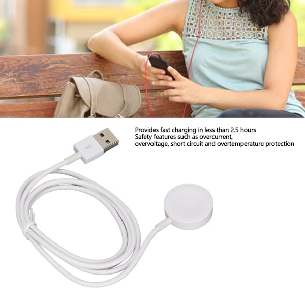 Smart magnetisk klockladdare med 3,3ft snabbladdningskabel kompatibel med IWatch Series Vit