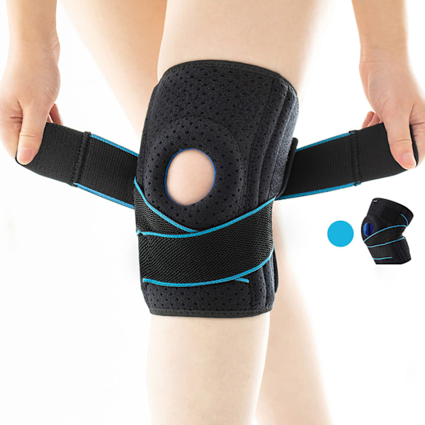 Justerbart knästöd, knäskydd med patella-gelkudde för meniskskada, patella-knäskydd med sidofjäderstabilisatorer för artritlindring,