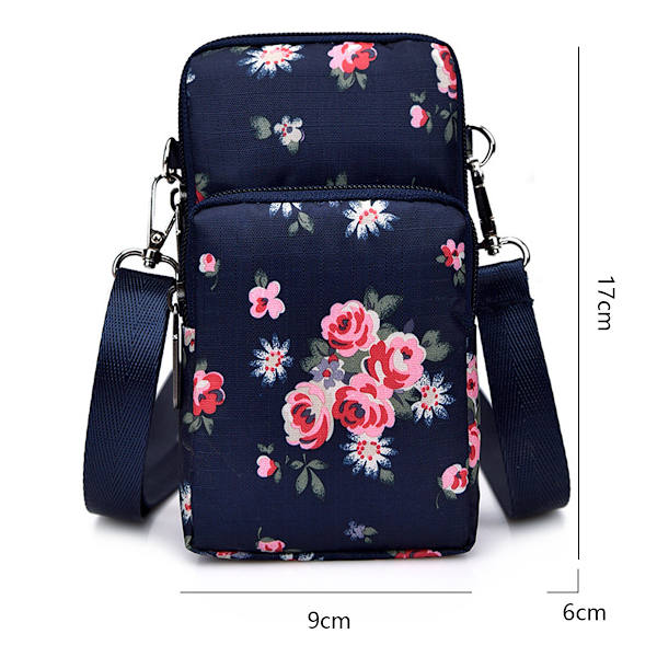 Pieni crossbody-matkapuhelinlaukku naisille, 3-kerroksinen vetoketjullinen nylon olkalaukku urheilurannekkeellinen lompakko älypuhelimille