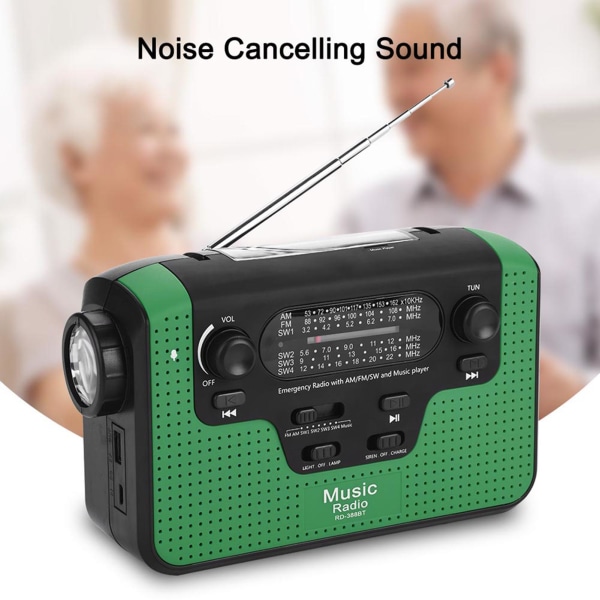 FM/AM/SW Solardriven Radio med Handvev, Minneskort, Musik för Bluetooth Handsfree-samtal Solcellsradio Grön