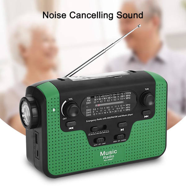 FM/AM/SW Solcelledrevet Radio med Håndsving, Minnekort, Musikk for Bluetooth Håndfri Samtale Solcelledrevet FM-radio Grønn