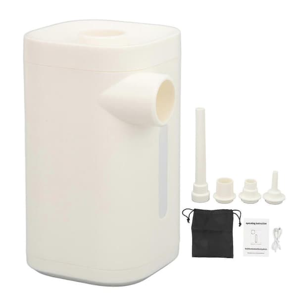4000mAh Portabel Mini Luftpump med 4 Munstycken - Vit